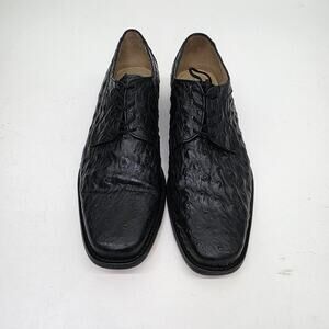 Veari Ostrich Leather Men's Dress Shoes Black Size US 10.5 Mex 29 Derby Lace Up
